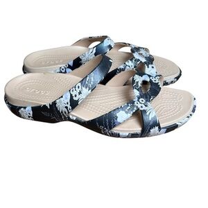 CROCS Sandals Womens Sz 9 Meleen Twist Shoes Floral Rubber Slide Slip On Comfort